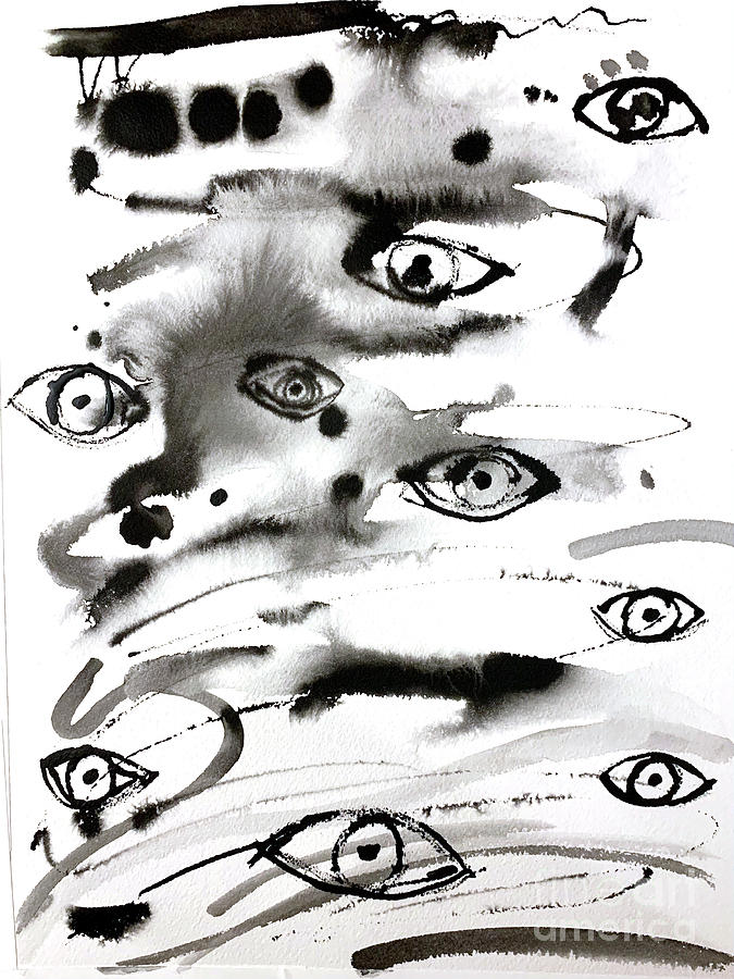 Wall Of Eyes Drawing by Christine Perry