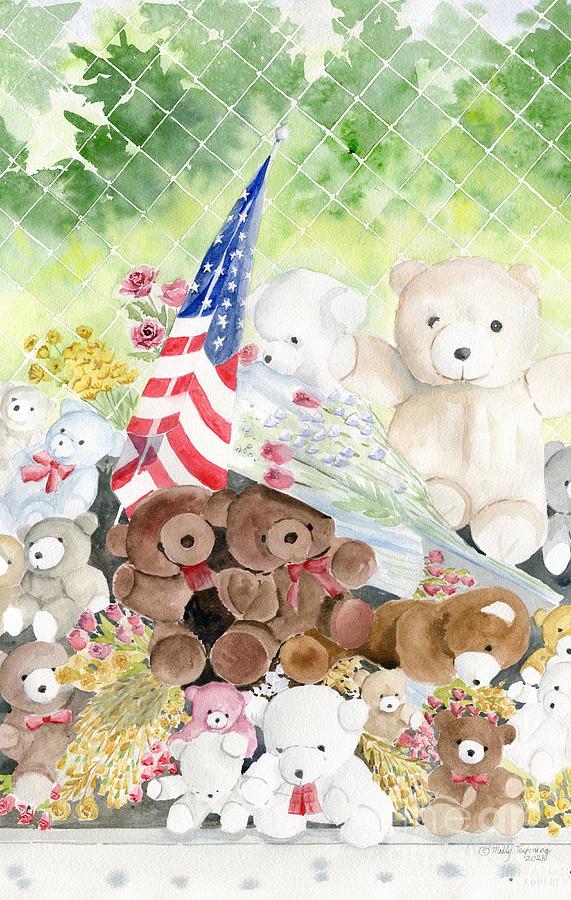 New York City Painting - Wall Of Teddy Bears October 2001 by Melly Terpening