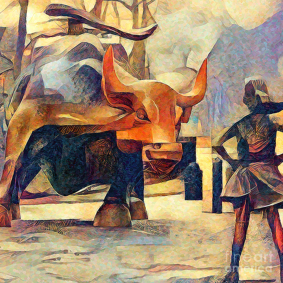Wall Street Fearless Girl Meets The Bull Contemporary Art 20210719 square Photograph by Wingsdomain Art and Photography