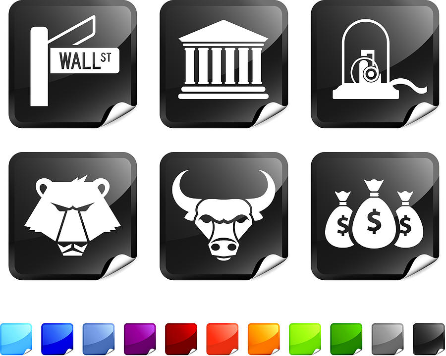 Wall Street Royalty Free Vector Icon Set Stickers Drawing by Bubaone
