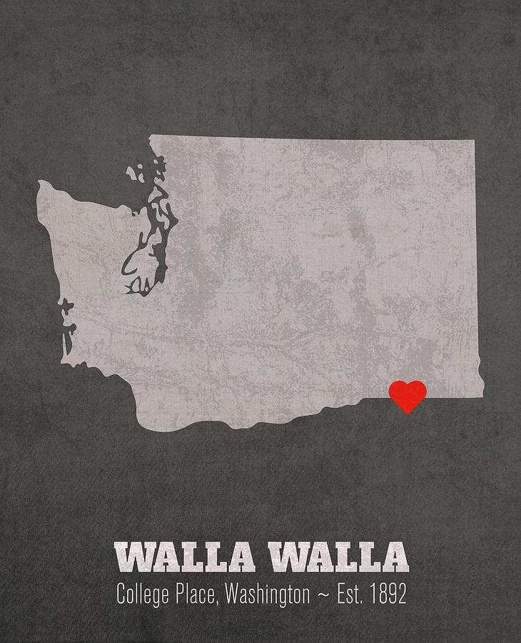 Map Mixed Media - Walla Walla University College Place Washington Founded Date Heart Map by Design Turnpike