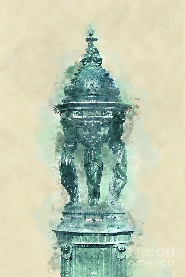 Wallace fountain in Paris Painting by Delphimages Paris Photography