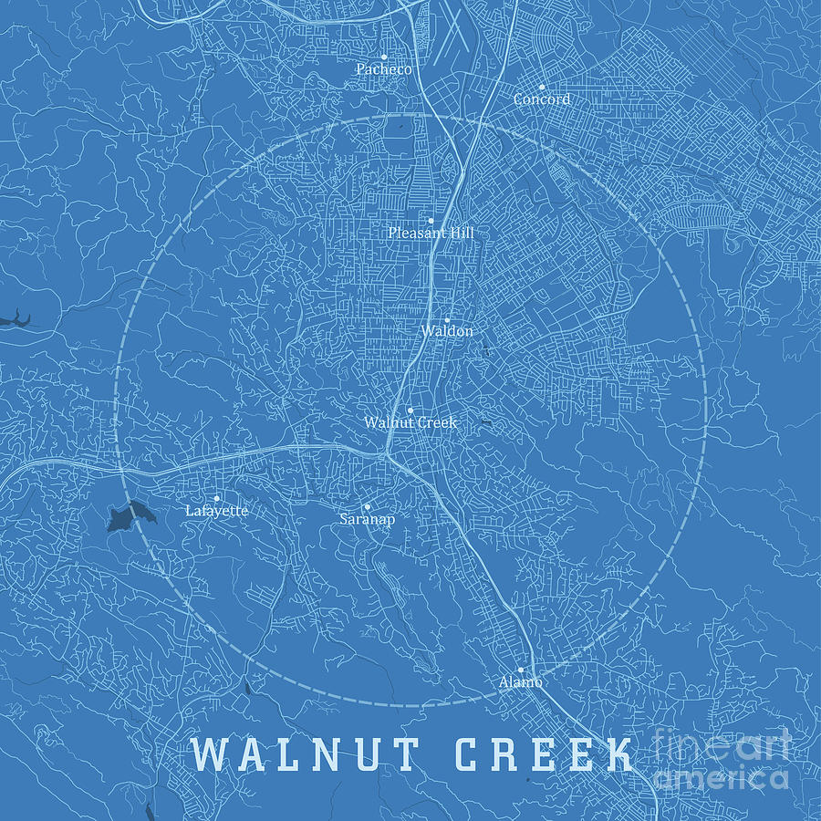 Walnut Creek CA City Vector Road Map Blue Text Digital Art By Frank   Walnut Creek Ca City Vector Road Map Blue Text Frank Ramspott 