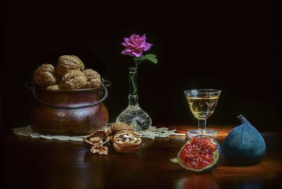 Walnuts, Figs and Rum Still Life Photograph by Loredana Gallo Migliorini