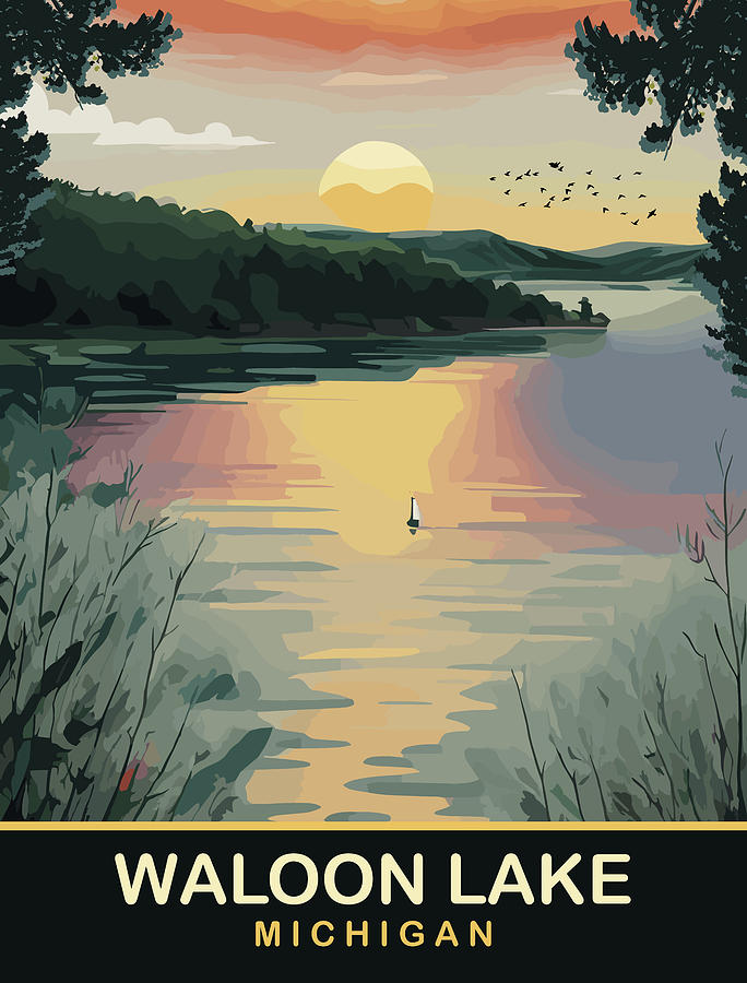 Sunset Digital Art - Waloon Lake, Michigan by Long Shot