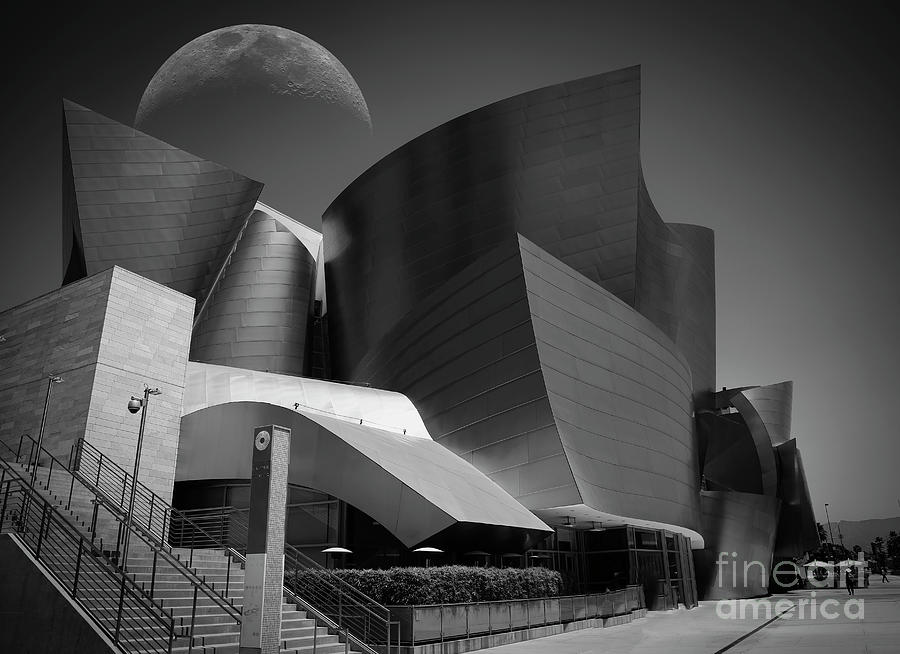 Architecture Photograph - Walt Disney Concert Hall Los Angeles 002 BW  by Chuck Kuhn