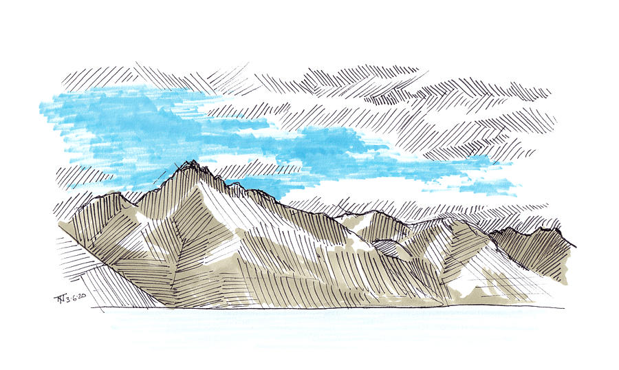 Mountain Drawing - Walter Peak 030620 by Tom Napper