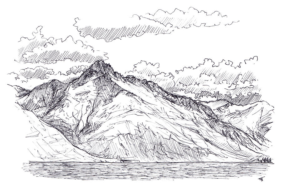 Nature Drawing - Walter Peak Dec22 by Tom Napper