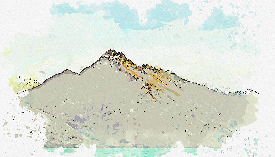 Walter Peak, near Queenstown, New Zealand., watercolor, ca 2020 by Ahmet Asar Digital Art by Celestial Images