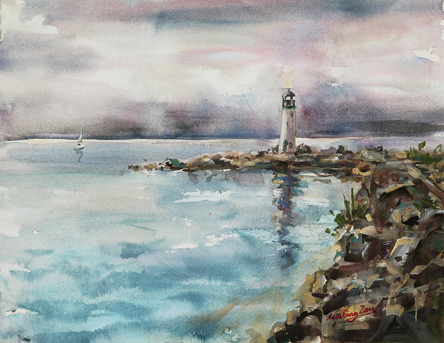 Walton Lighthouse Santa Cruz California Painting by Xueling Zou