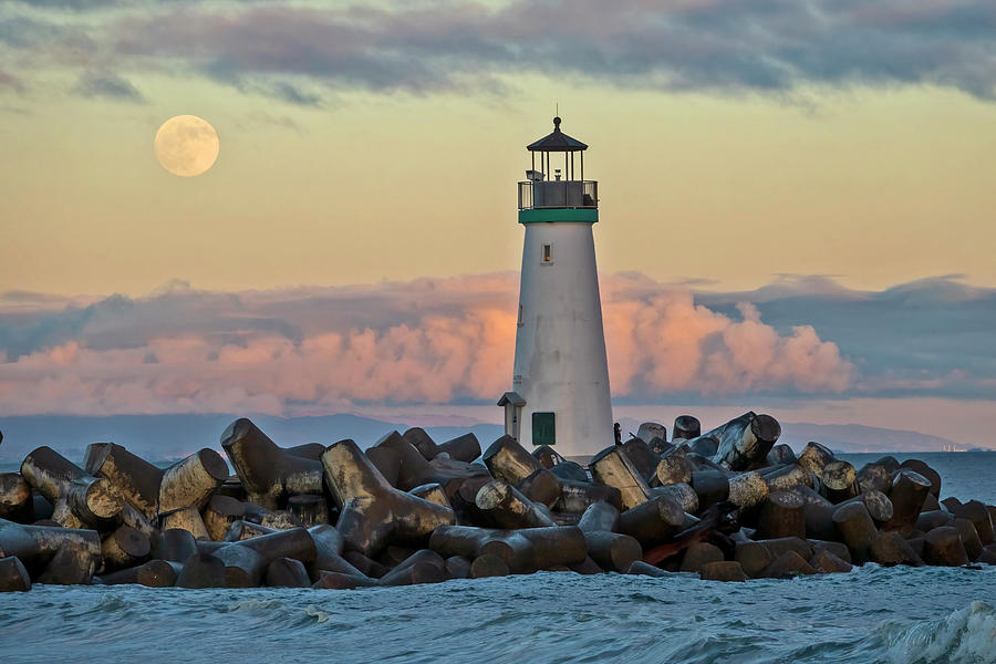 Walton Lighthouse with Full Moon #1 Photograph by Carla Brennan