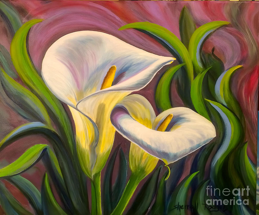 Waltzing Calla Lilies Painting by Sherrell Rodgers