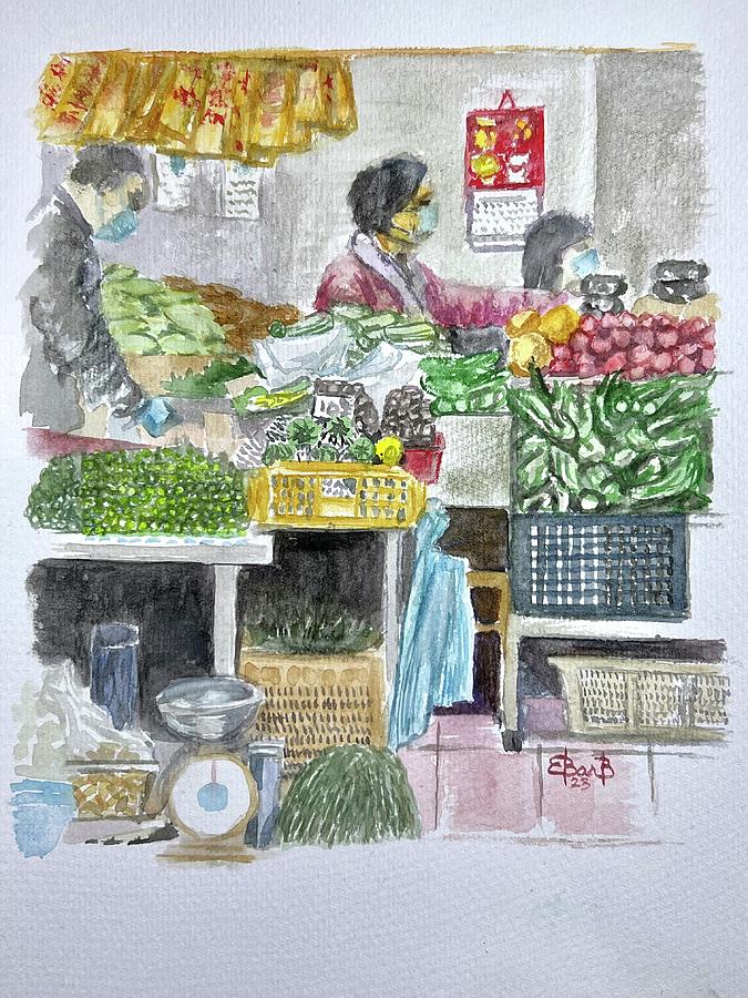 Wan Chai Market Vegetable Stall Painting by Louis Ebarb - Fine Art America