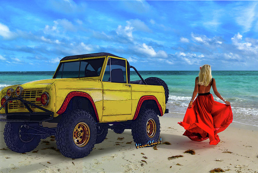 Wandering Beach Girl and Yellow Bronco Photograph by Chas Sinklier