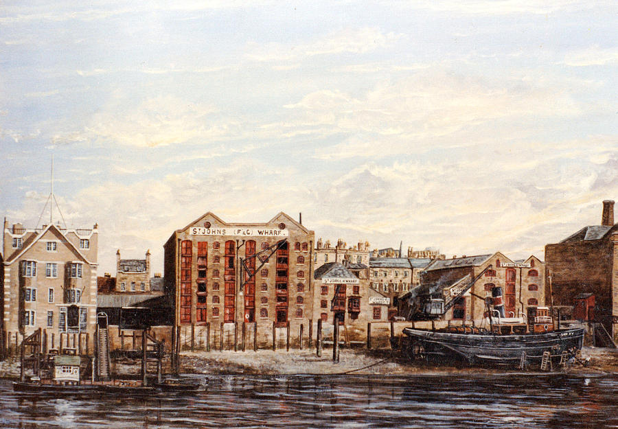 Wapping Police Station, St Johns Wharf And Alexander Tug About 1939 Painting by Mackenzie Moulton