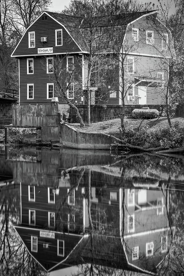 War Eagle Mill Creek Reflections - Black and White Photograph by Gregory Ballos