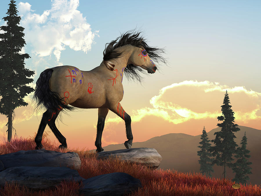 Horse Digital Art - War Horse and Peaceful Dawn by Daniel Eskridge