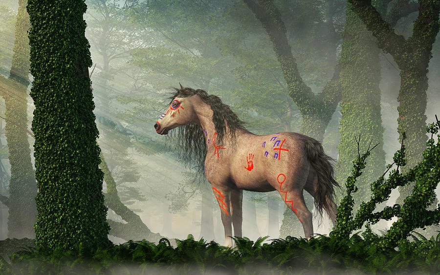 War Horse in a Misty Forest Digital Art by Daniel Eskridge
