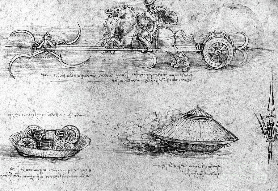 War machines studies By Leonardo Da Vinci, Drawing Painting by Leonardo Da Vinci