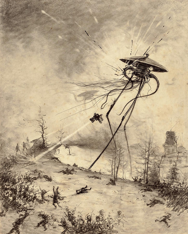 War of the Worlds Martian Fighting Machine Hit by Shell Drawing by