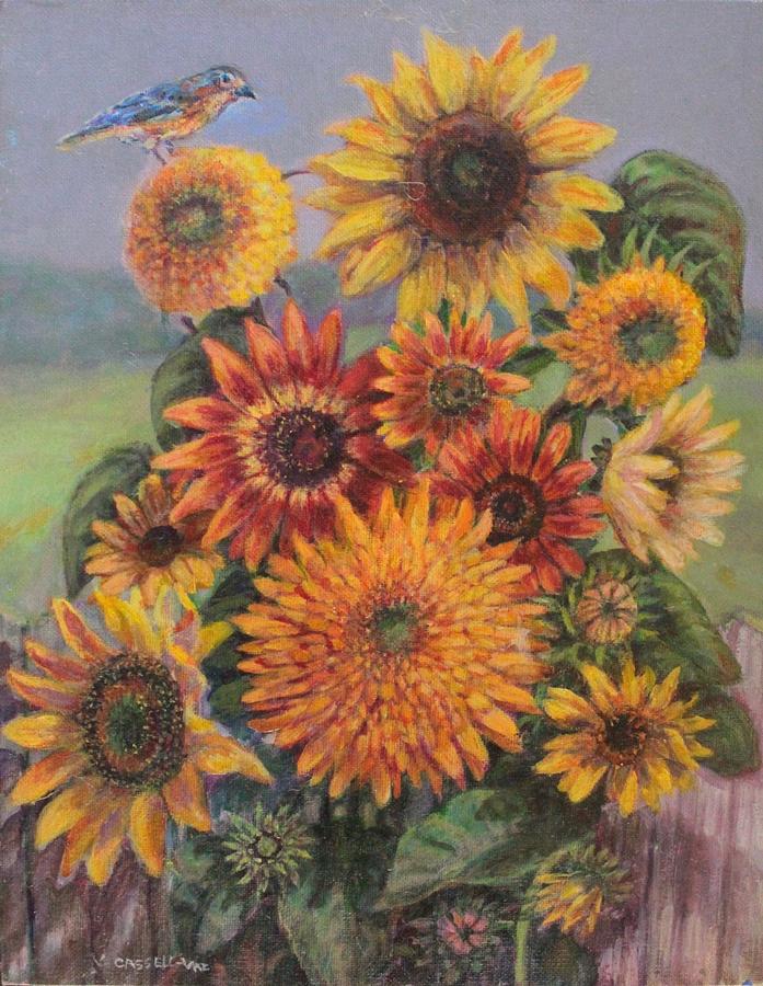  Warbler And Sunflowers Painting by Veronica Cassell vaz
