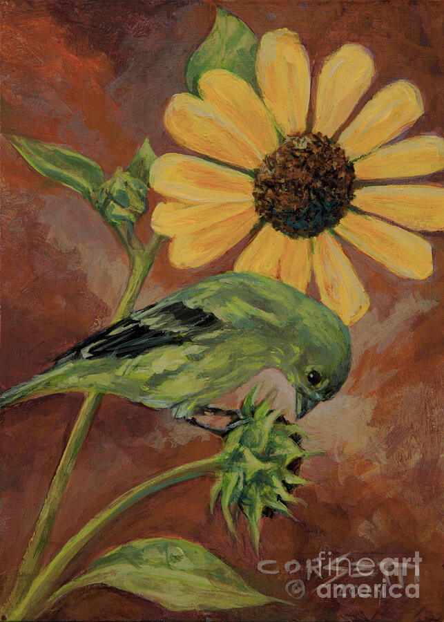 Nature Painting - Warbler looking for breakfast by Robert Corsetti