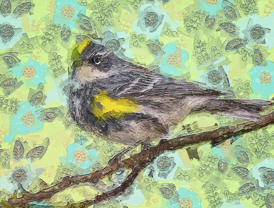 Warbler On Floral Background Painting by Dan Sproul