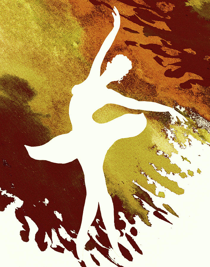 Warm Beige And Brown Watercolor Splash Dancing Ballerina Silhouette I Painting by Irina Sztukowski