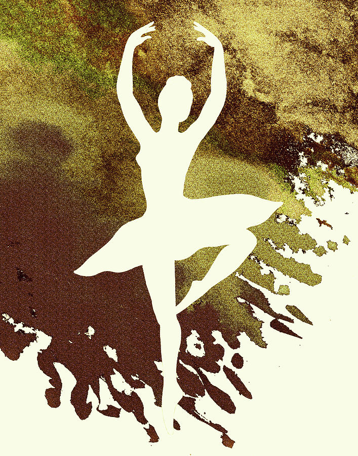 Warm Beige And Brown Watercolor Splash Dancing Ballerina Silhouette II Painting by Irina Sztukowski