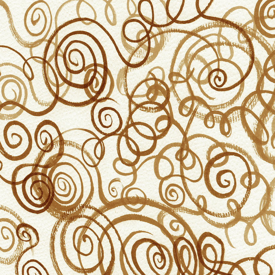 Warm Beige Meditative Doodles Watercolor Organic Whimsical Lines And Swirls I Painting