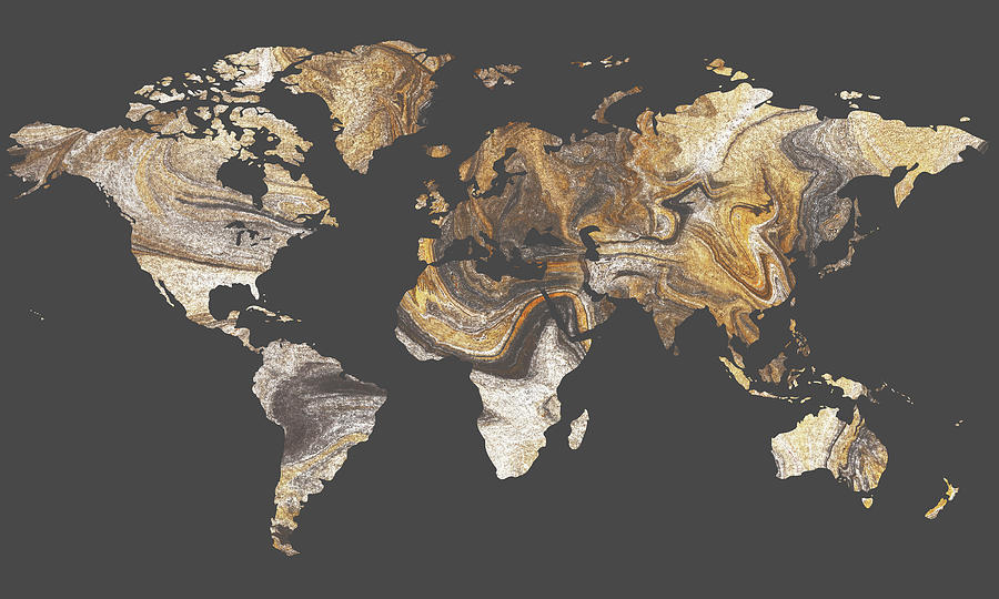 Warm Beige On Gray Agate World Map Silhouette  Painting by Irina Sztukowski