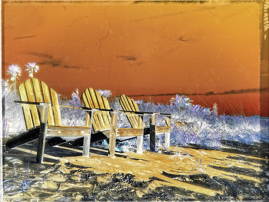 Warm Chairs At Sunset Beach Art Painting by Sharon Cummings