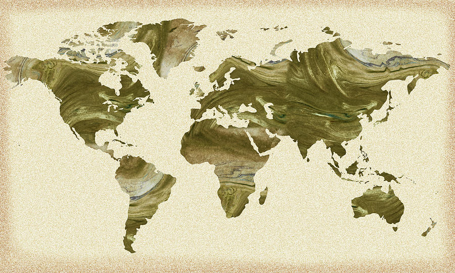 Warm Creamy Beige Brown World Map Silhouette  Painting by Irina Sztukowski