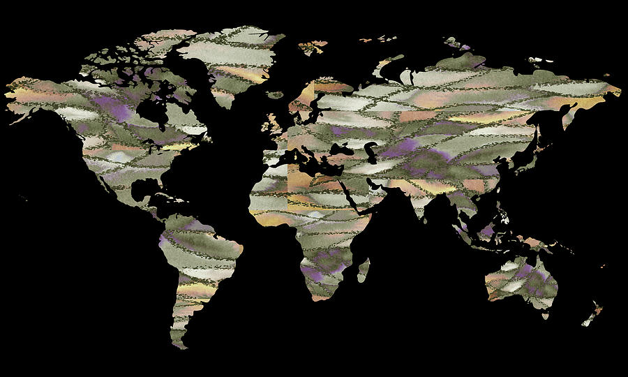 Warm Earthy World Map Watercolor Silhouette With Dark Background VII Painting by Irina Sztukowski