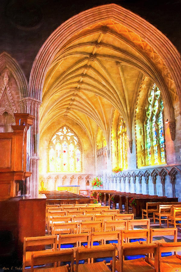 St Albans Abbey Mixed Media - Warm Golden Glow In A Side Chapel At St Albans Abbey by Mark E Tisdale
