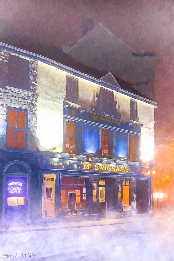 Winter Mixed Media - Warm Irish Pub On A Cold Winter Night In Galway by Mark E Tisdale