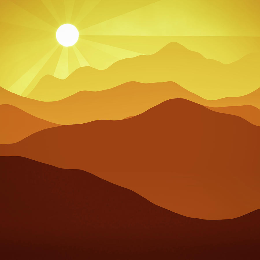 Warm orange sunset in the mountains abstract minimalism Digital Art by Matthias Hauser