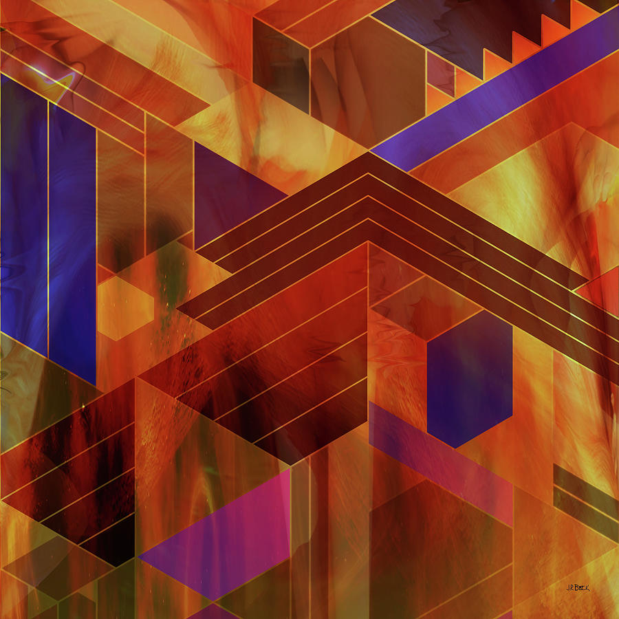 Triangles Digital Art - Warm Reflections - Square Version by Studio B Prints
