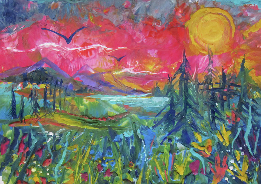 Warm Sun in a Red Sky Painting by Jean Batzell Fitzgerald