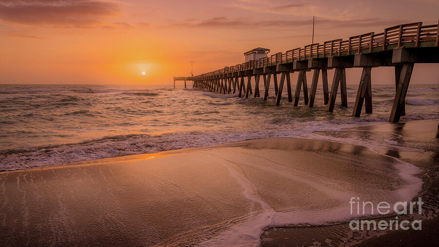 Architecture Photograph - Warm Sunset At Venice Fishing Pier, Florida by Liesl Walsh