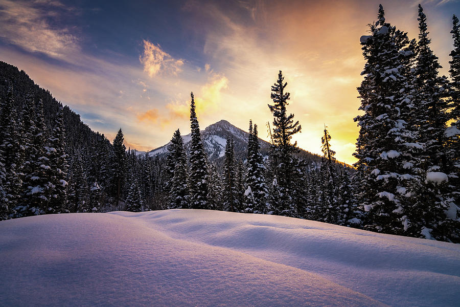 Warm Sunset Over A Snowy Landscape Photograph