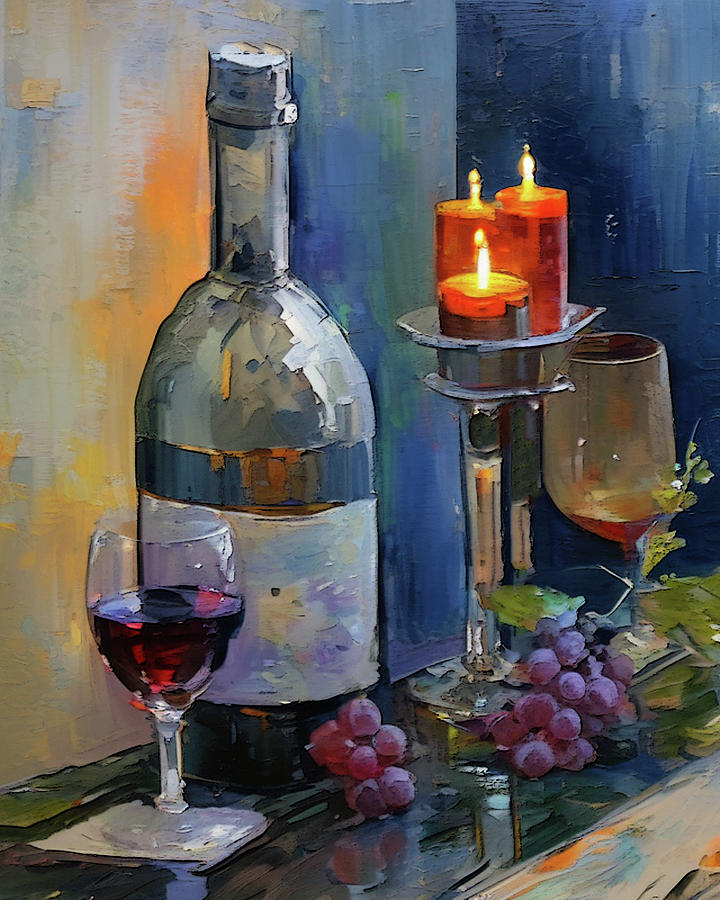 Warm Wine Nightcaps by Candlelight Painting by Lisa Kaiser