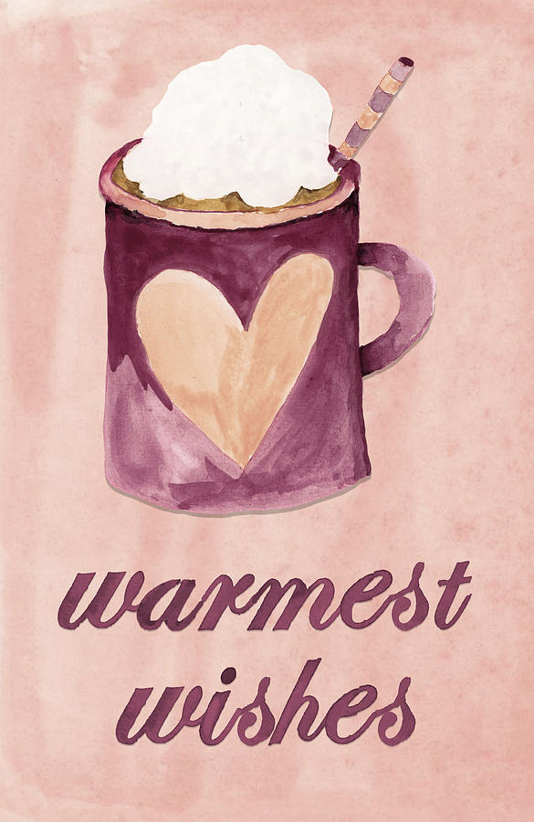 Christmas Digital Art - Warmest Wishes Watercolor Greeting Card - Pink by Ink Well