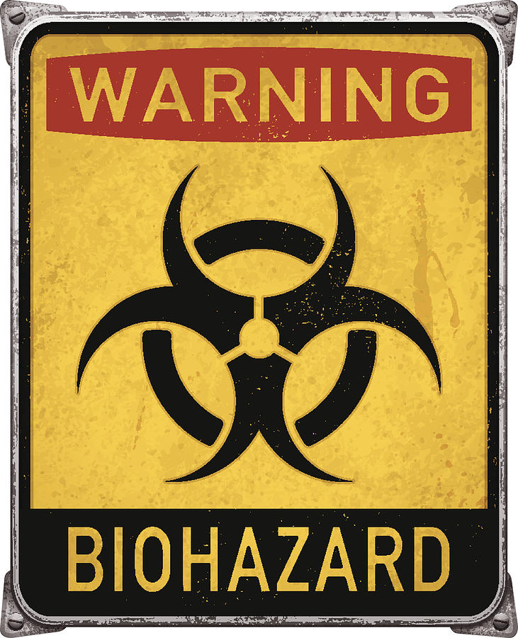 Warning biohazard metal placard with biohazard symbol_vector Drawing by Lolon