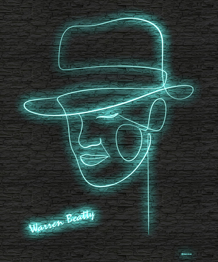 Warren Beatty neon portrait Digital Art by Movie World Posters