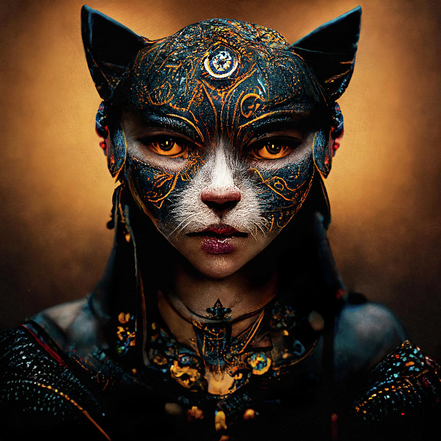 Warrior Cat Woman Sheds a Golden Tear Digital Art by Peggy Collins