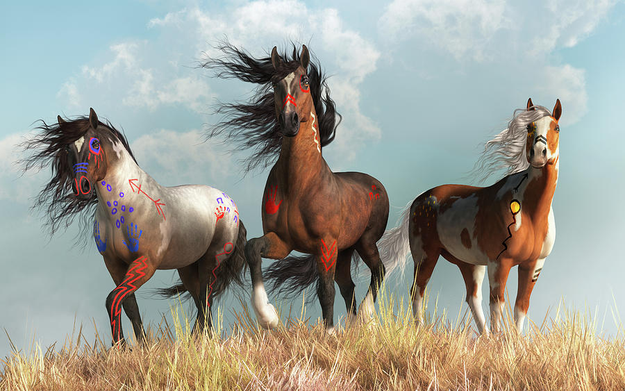 Horse Digital Art - Warrior Horses in War Paint by Daniel Eskridge