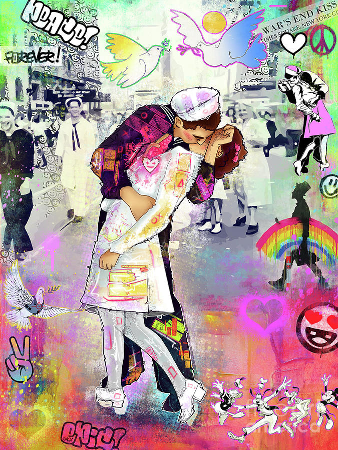 wars end kiss Timessquare Digital Art by Julie Herz - Fine Art America