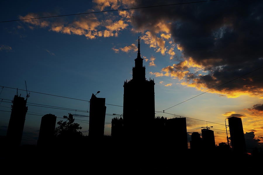 Warsaw City Downtown Skyline Silhouette At Sunset Photograph by Artur Bogacki