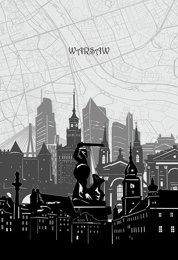 Warsaw Cityscape Map Digital Art by Bekim M